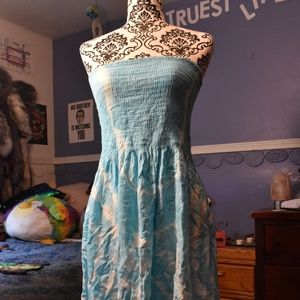 Baby blue & white strapless summer dress / skirt
